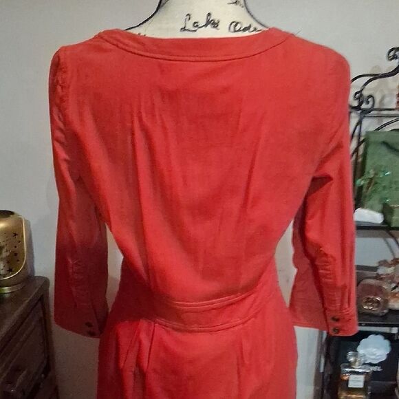 Anthropologie Maeve Red/orange Long Sleeve Corduroy Button-Down Dress Size 2 - Picture 6 of 7